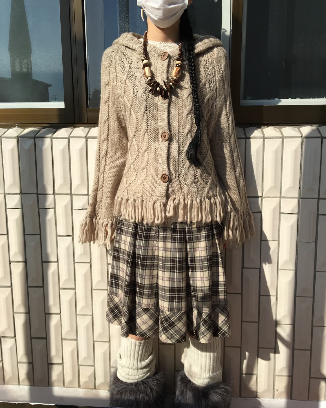 Fringe cable pattern hood knit cardigan 상품이미지6