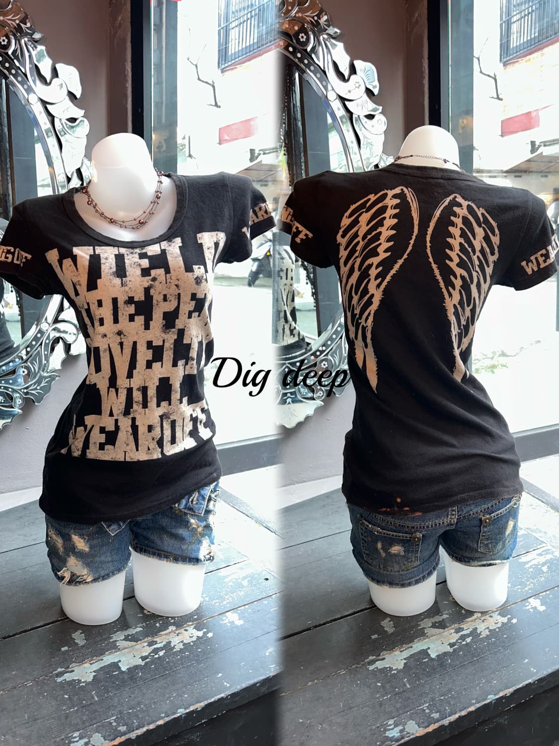 DIG DEEP 디그딥 날개 프린팅 반팔티 펑크갸루y2k 상품이미지2