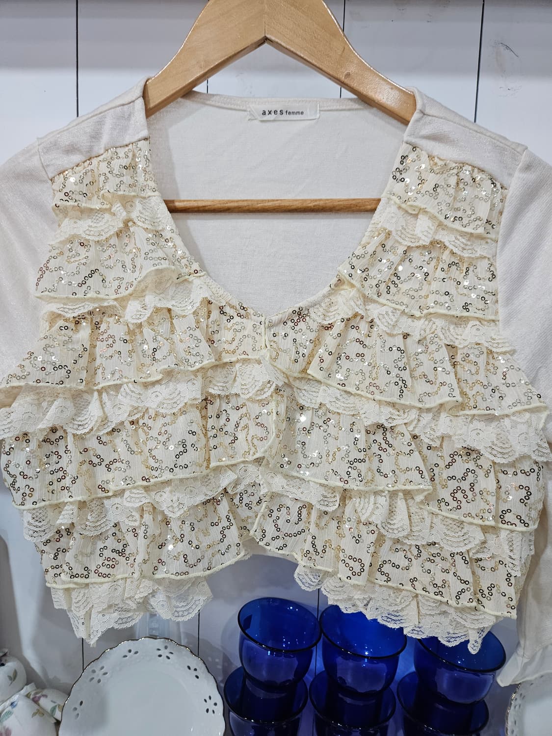 axes femme 레이스 스팽글 크롭 볼레로 가디건 상품이미지3