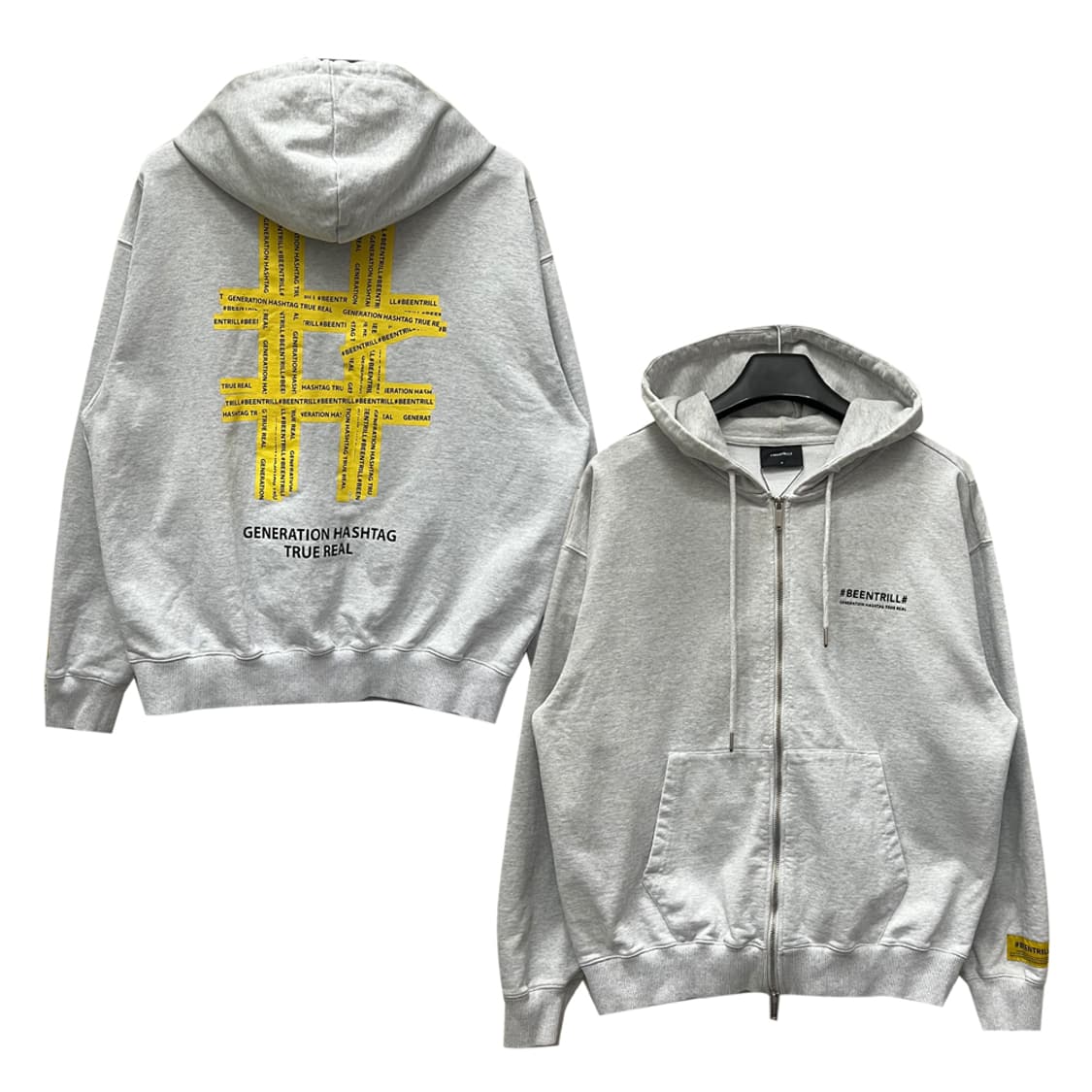 빈트릴 오버핏 투웨이 옐로우 해시태그 후드 집업 M 상품이미지1