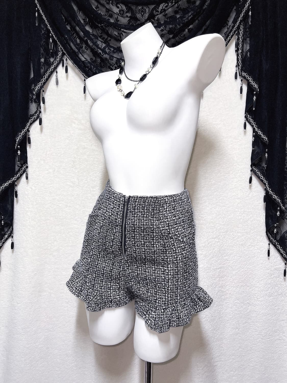 트위드 프릴 하이웨스트 반바지 숏팬츠 로맨틱갸루 로걀 오네 히메 양산형 상품이미지6