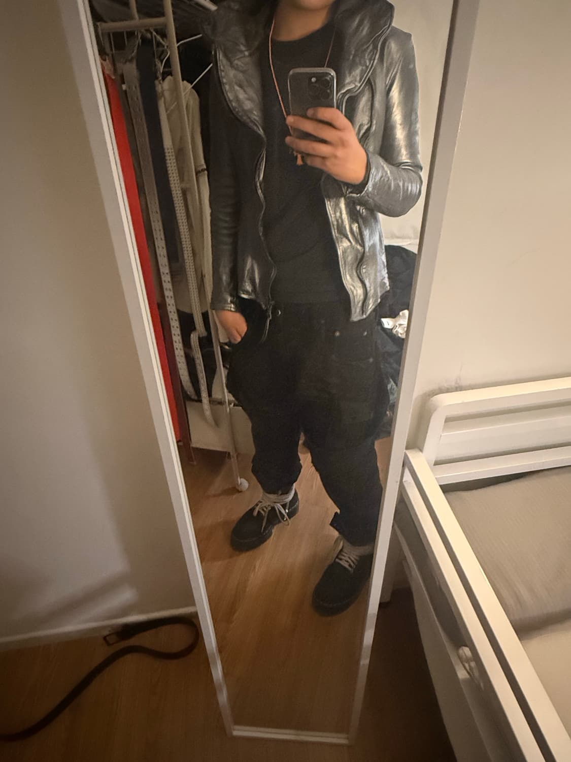 백래쉬 홀스하이드 하이넥 후디드 바이커 자켓 실버 상품이미지3