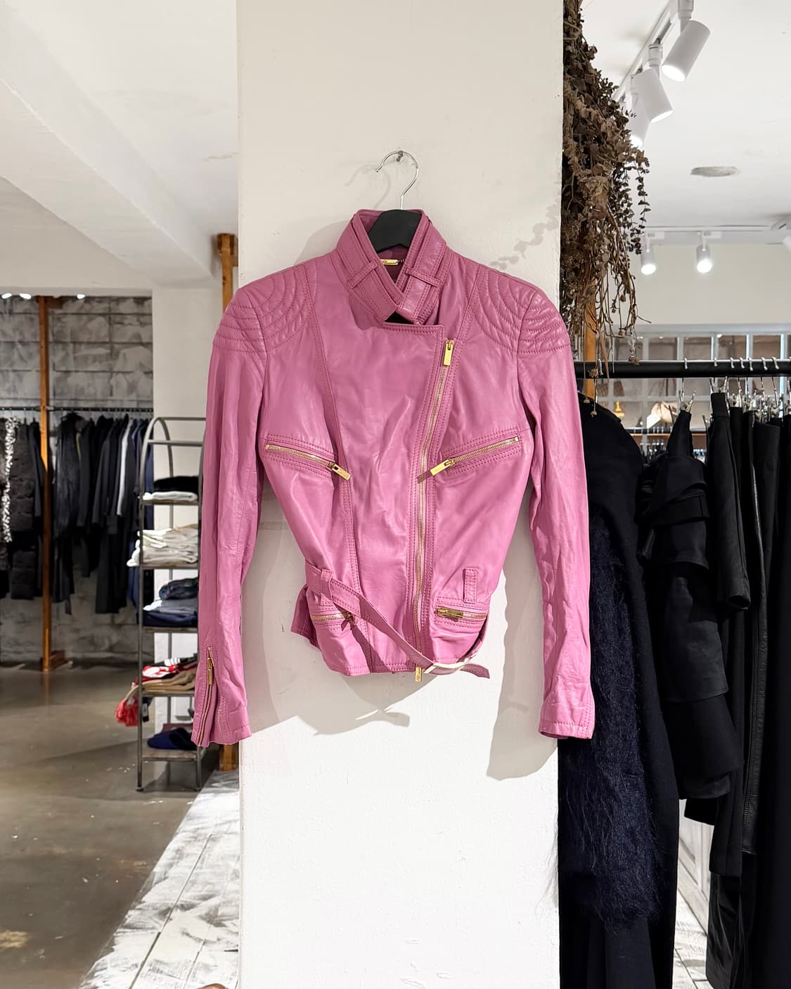 블루마린 핑크 쉽스킨 레더 바이크 자켓 상품이미지1