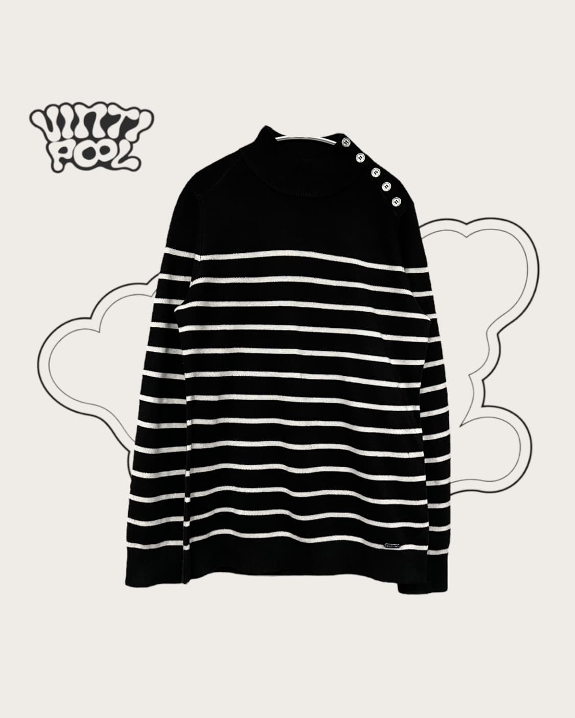 캘빈클라인 하이넥 단추 단가라 니트 S 블랙 상품이미지1