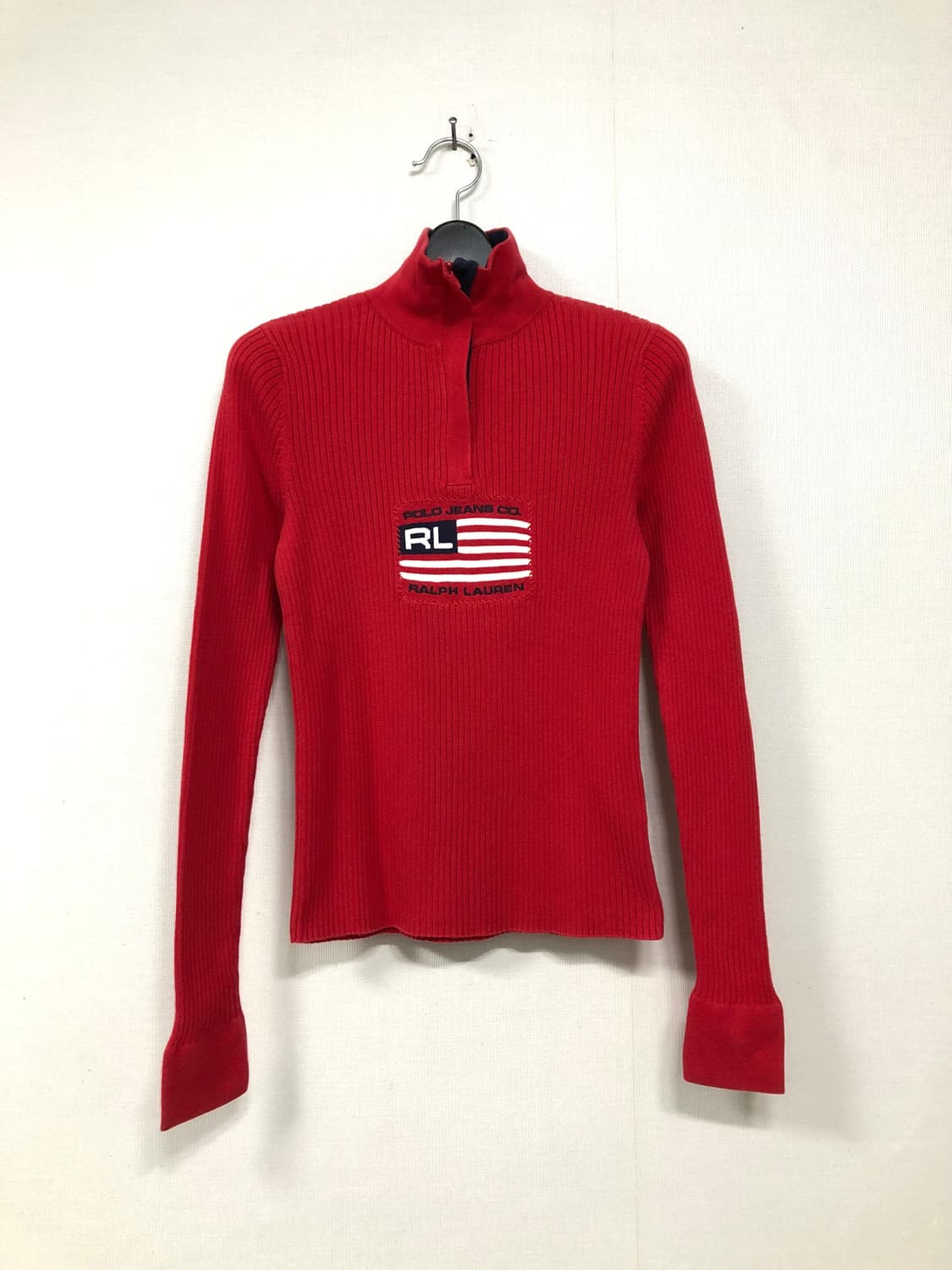 폴로진스 여성 딱붙핏 성조기 반집업 니트 _ 레드 M (크리스마스룩) 상품이미지1