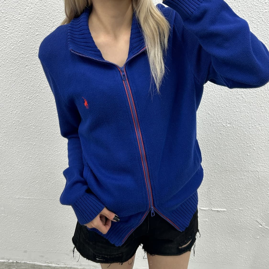 폴로 랄프로렌 오렌지포니 비비드블루 투웨이 니트집업 M 상품이미지1