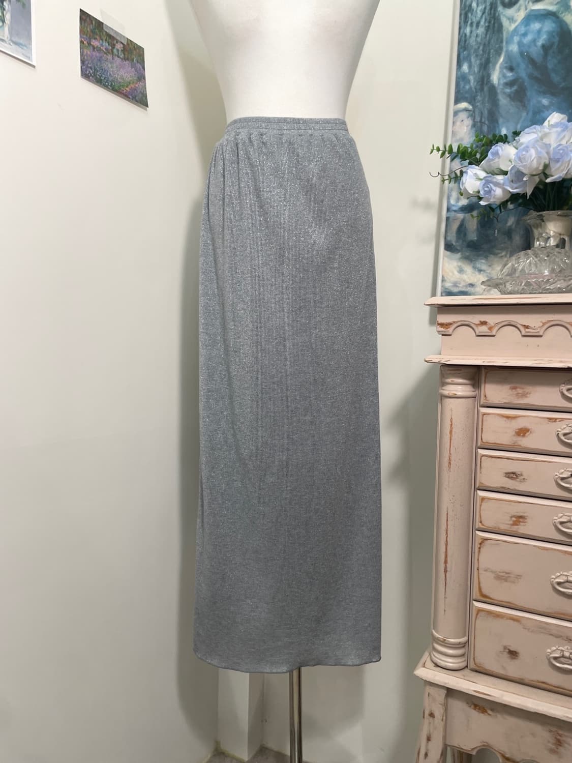 gray glitter long banding knit skirt 상품이미지5