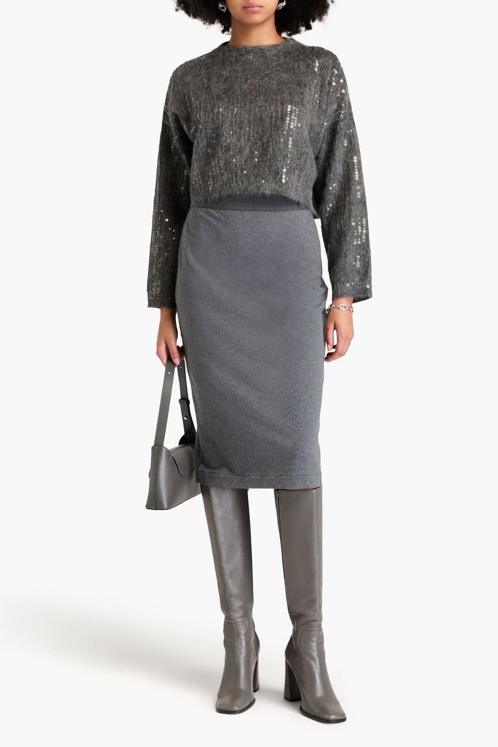 (정품/새상품) 브루넬로 쿠치넬리 여성 그레이 크롭 스팽글 니트 상품이미지6