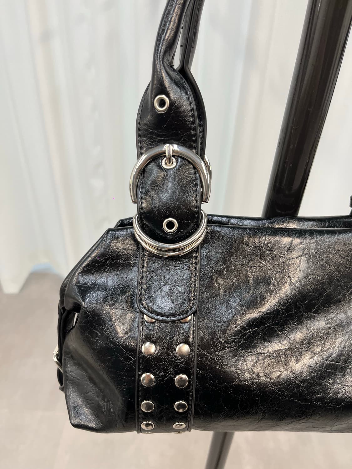 Vintage Black Leather Shoulder Bag 상품이미지4
