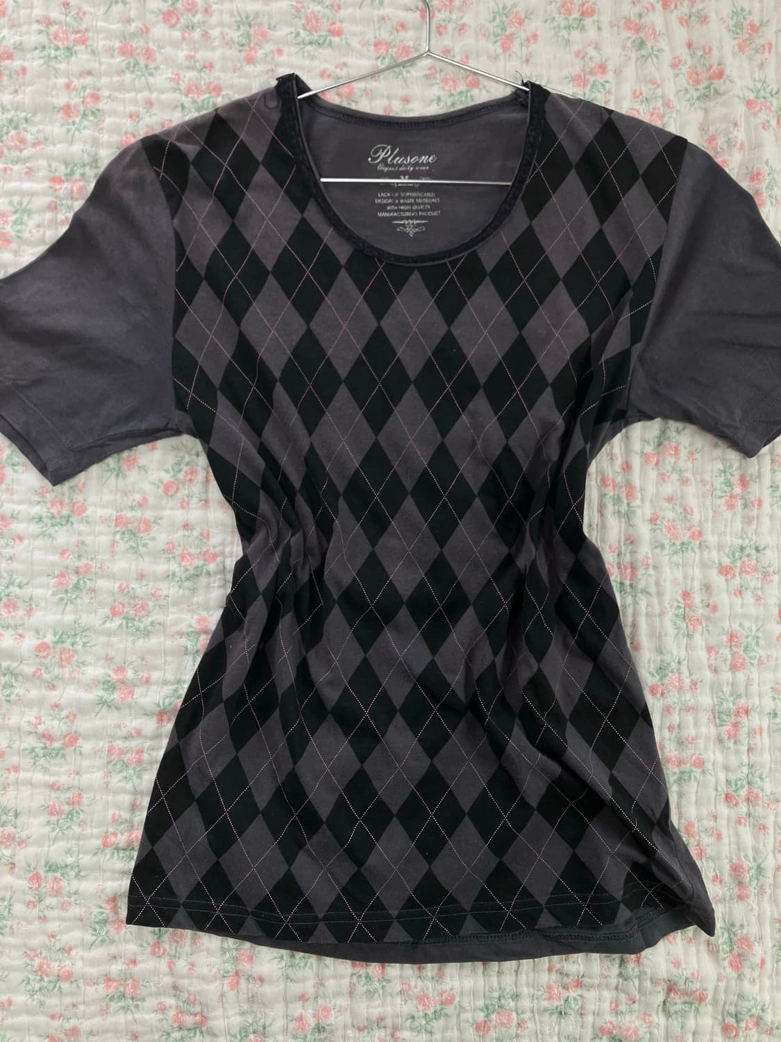 빈티지 레이스 아가일 반팔 1032 y2k 스트릿 갸루 펑키 일본빈티지  상품이미지1