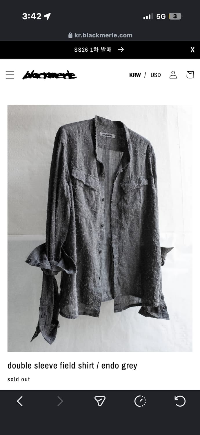 블랙멀 더블 슬리브 필드셔츠 엔도 그레이 M 상품이미지1