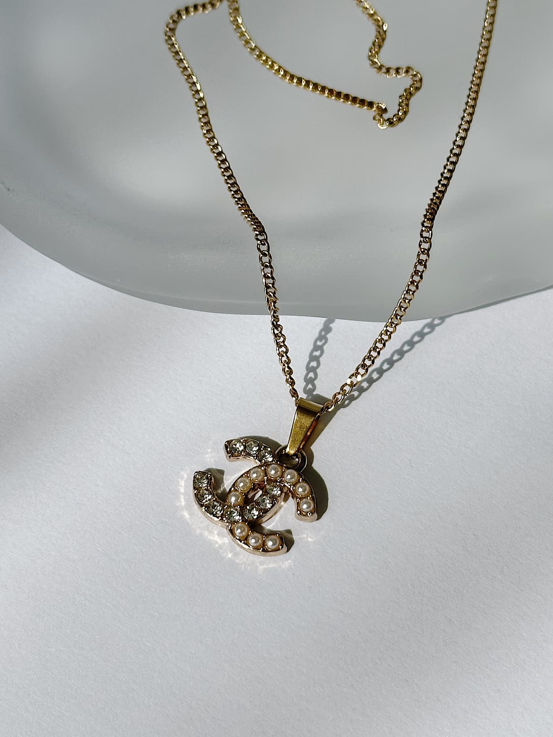 샤넬 cc로고 하프진주 업사이클링 목걸이 골드 상품이미지1