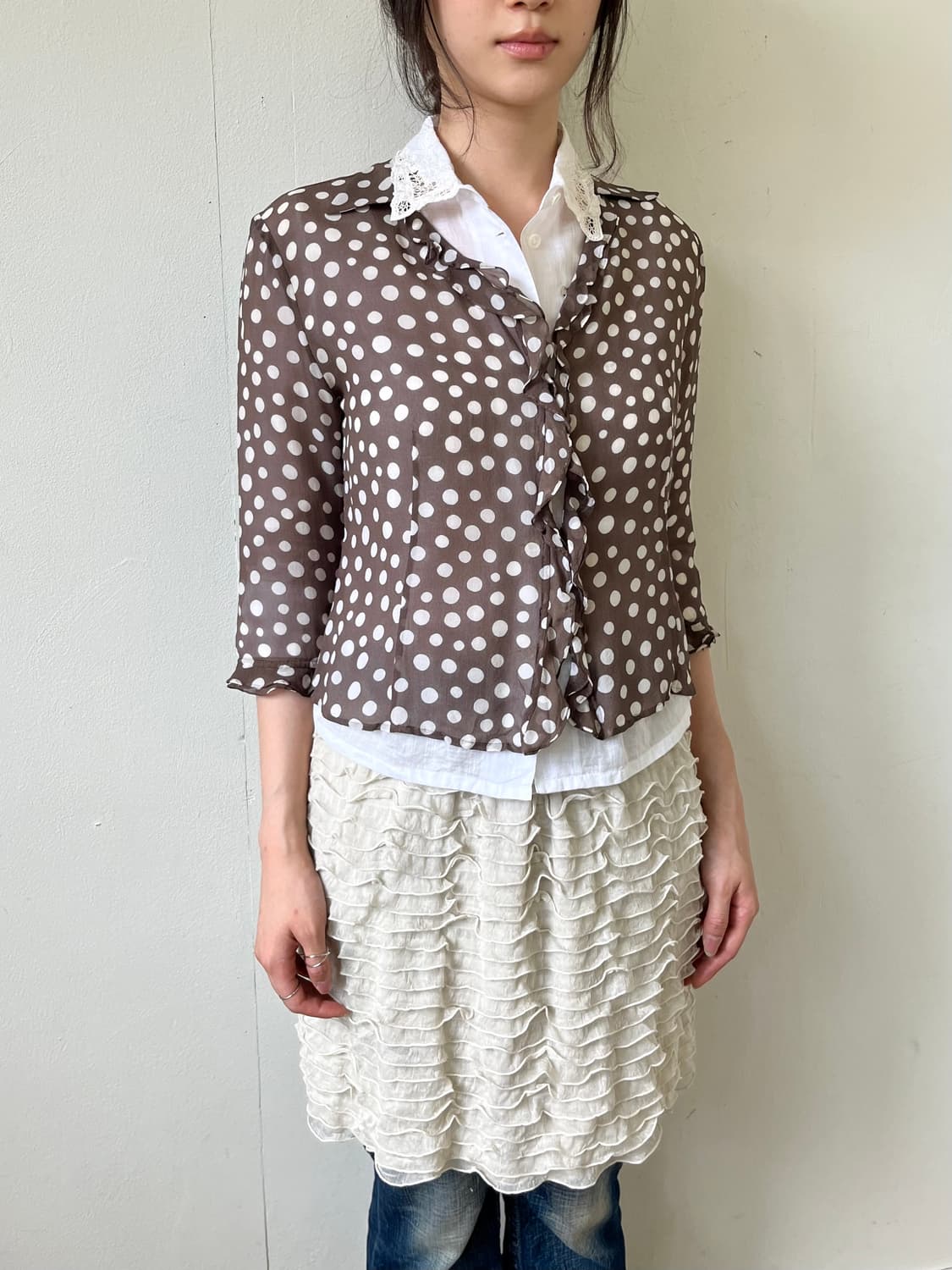 Japan vtg 도트 시스루 가디건 상품이미지4