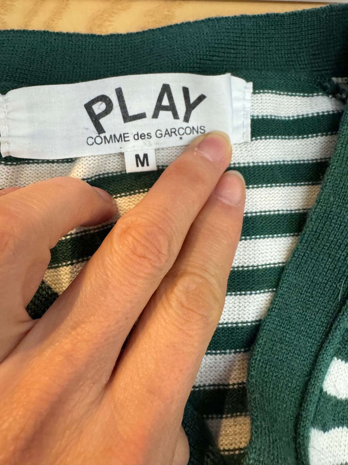 Comme 꼼데가르송 PLAY 스트라이프 하트로고 그린 코튼 가디건 상품이미지8