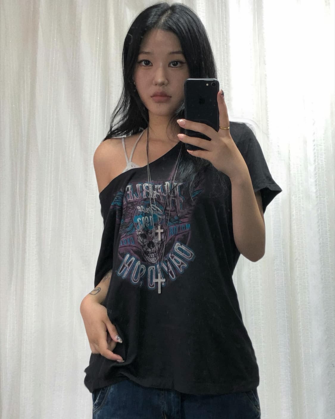 할리데이비슨 블랙 펑크 프린팅 반팔 탑 상품이미지1