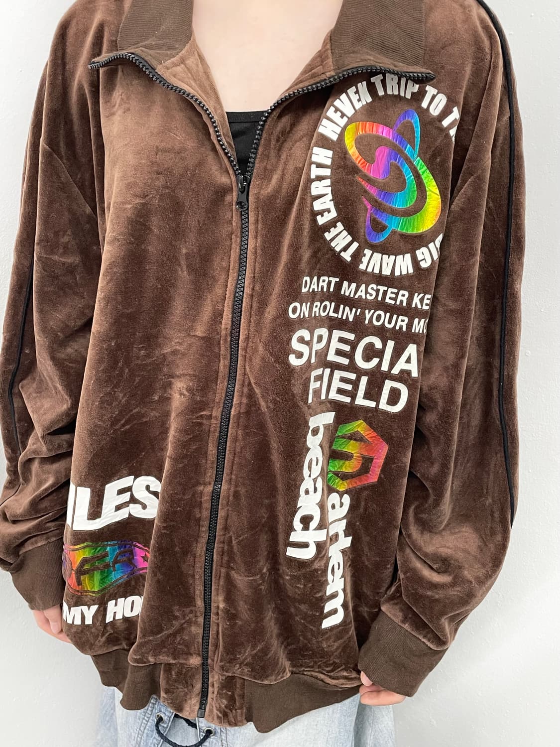 y2k 레터링 벨로아 루즈 집업 상품이미지2