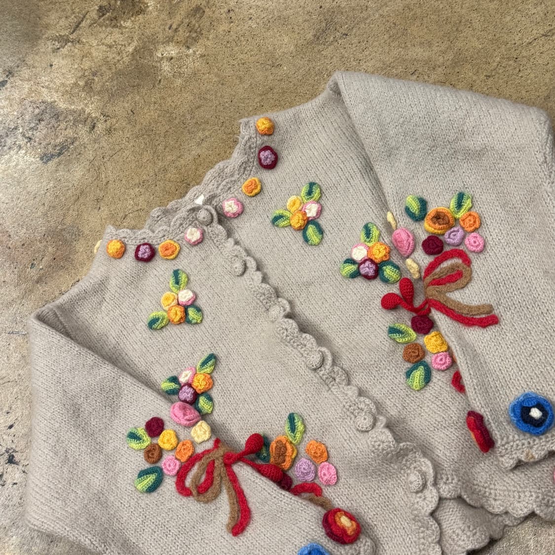 모리 빈티지 베이지 브라운 플라워 니트 가디건 상품이미지1