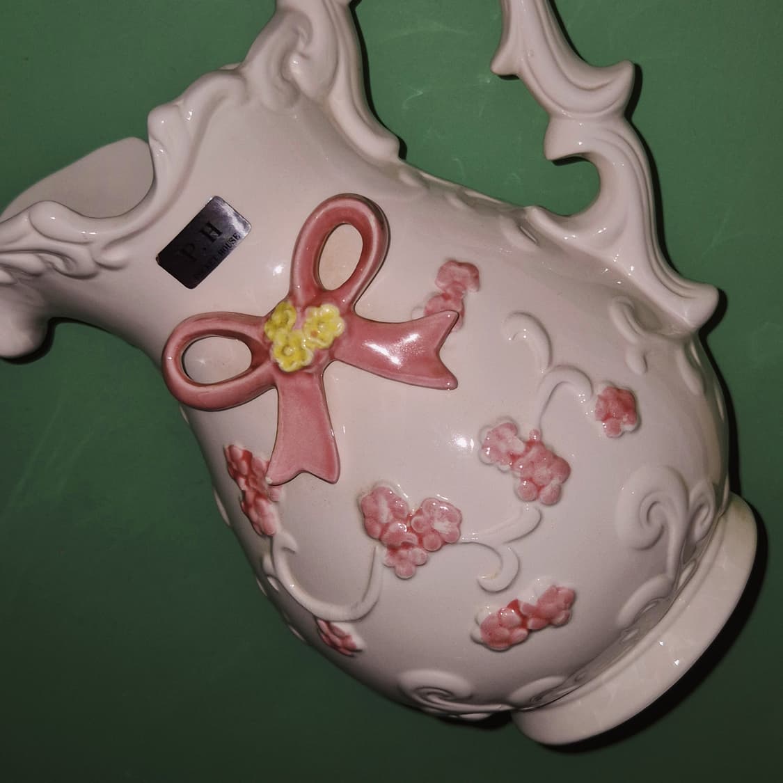 70s 포셀린 리본 꽃포지 저그 도자기 화병 상품이미지6