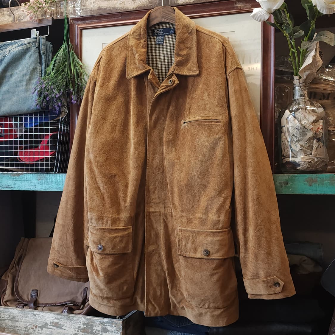 90s 폴로 가죽자켓 스웨이드 레더 카코트 브라운 헤비레더 L 빅사이즈 상품이미지1