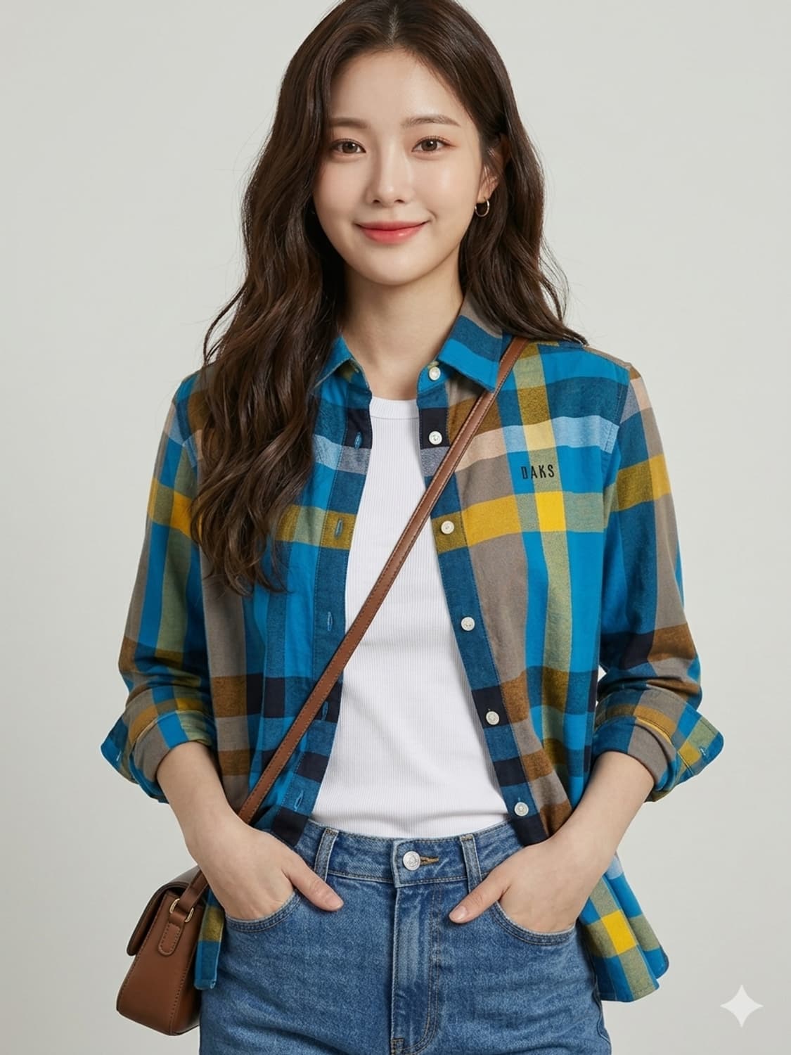 💙 닥스 체크 셔츠 165 | 여성 55 가능 | 슬림핏 봄셔츠 상품이미지1