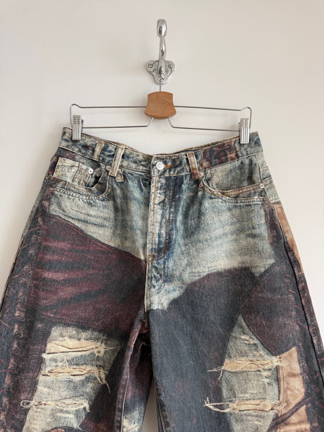 Pre owned 프린팅 와일드 데님 팬츠 상품이미지2