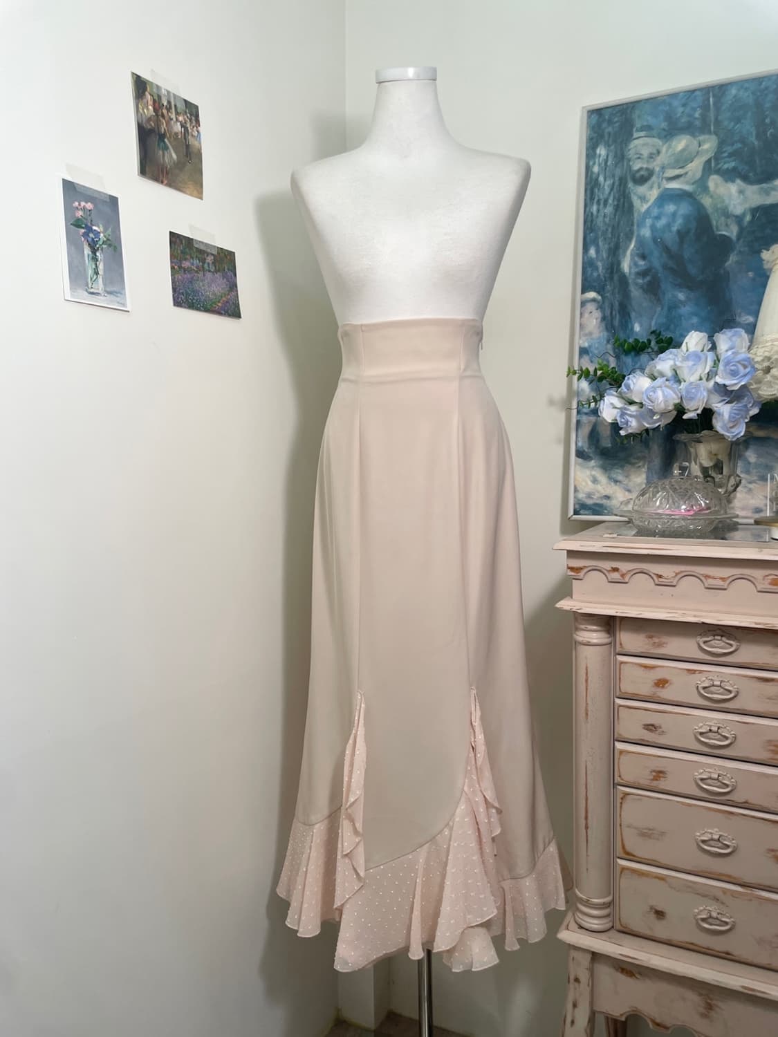 sheer pink dot ruffle princess long skir 상품이미지1