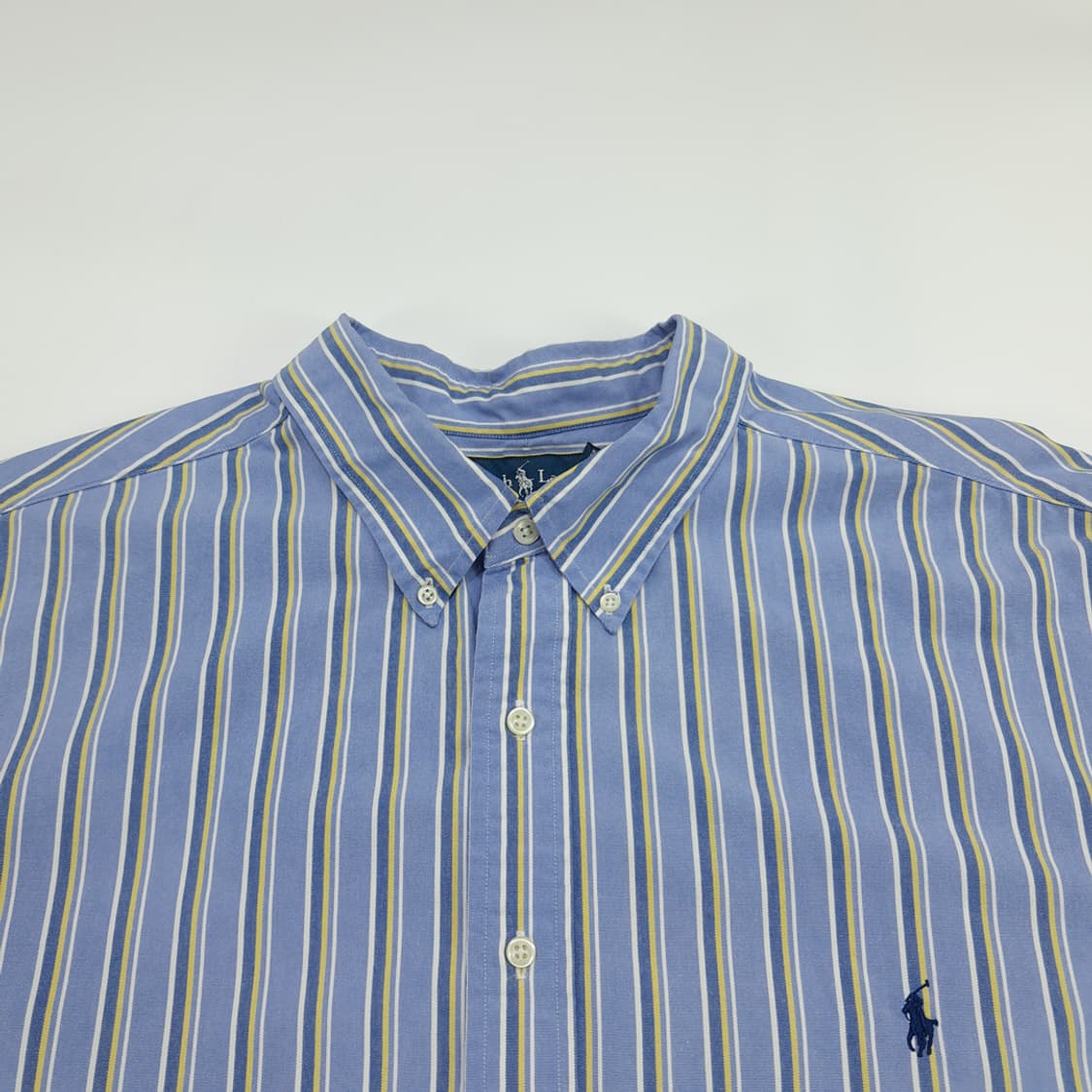 Co528 3XL Big 폴로 랄프로렌 블루 볼드 스트라이프 반팔 셔츠 상품이미지2