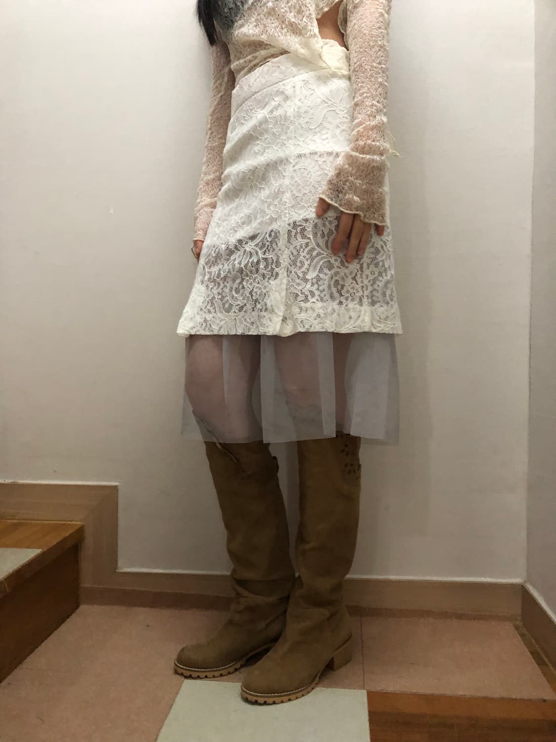 빈티지 화이트 레이스 프릴 스커트 상품이미지3