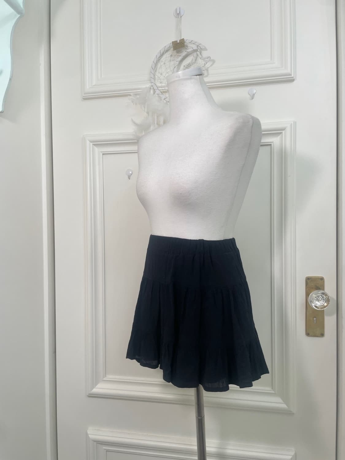 black cotton tiered mini banding skirt 상품이미지2