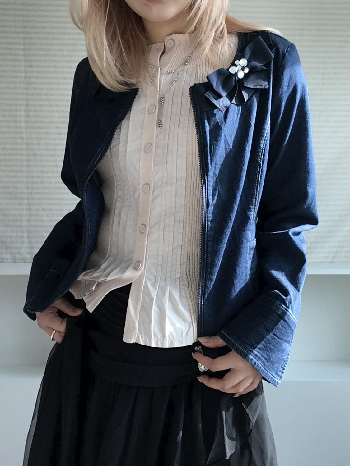 jpn vintage ribbon cubic denim zipup 상품이미지2