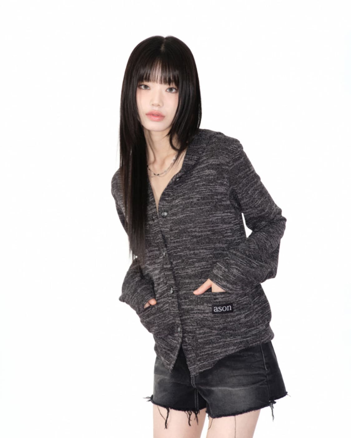 애즈온 SUNDAY HOOD CARDIGAN / CHARCOAL 상품이미지2