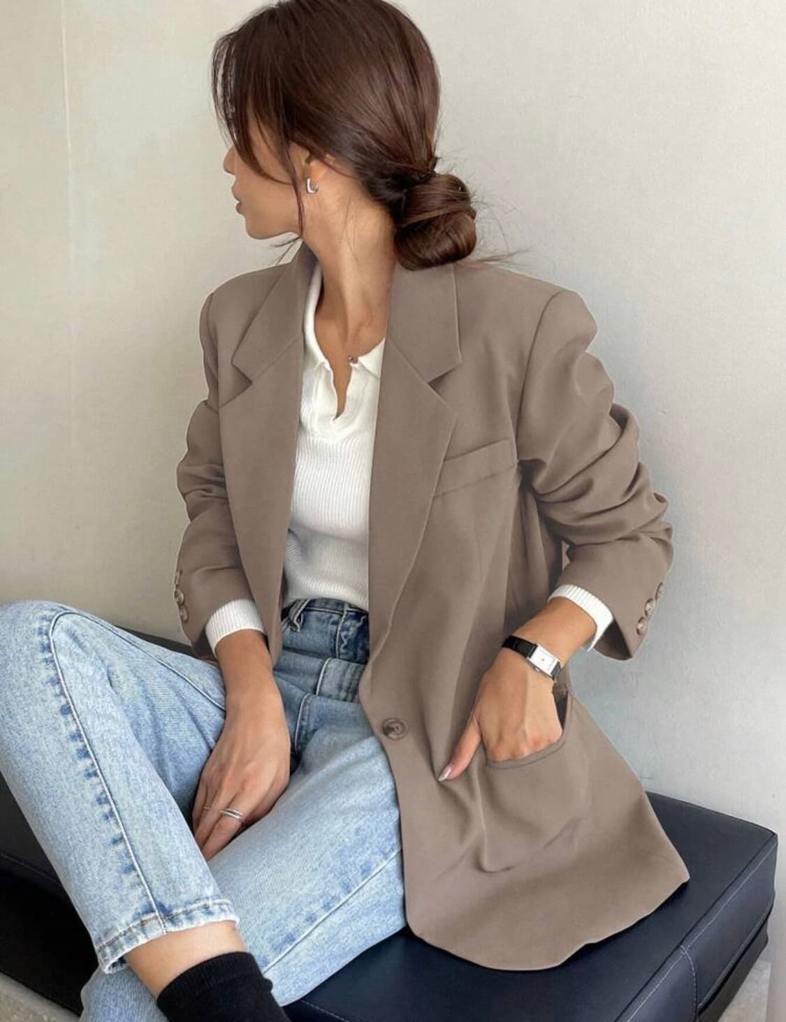 모던한 브라운 오버핏 블레이저 자켓 s 상품이미지1