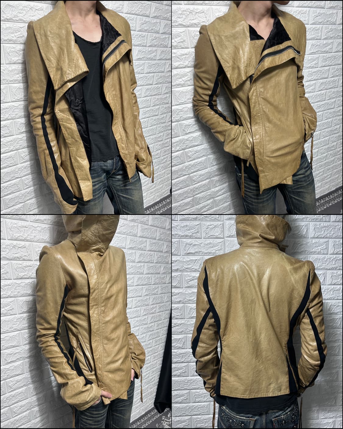 Ekam 하이넥 비대칭 고트스킨 자켓 상품이미지1