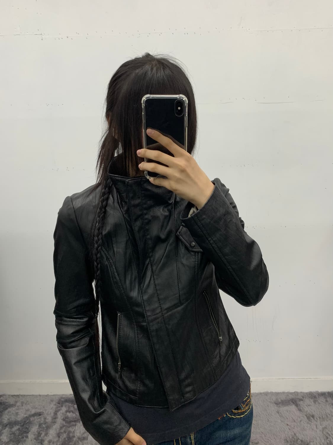 램스킨 사선 레더자켓 상품이미지1
