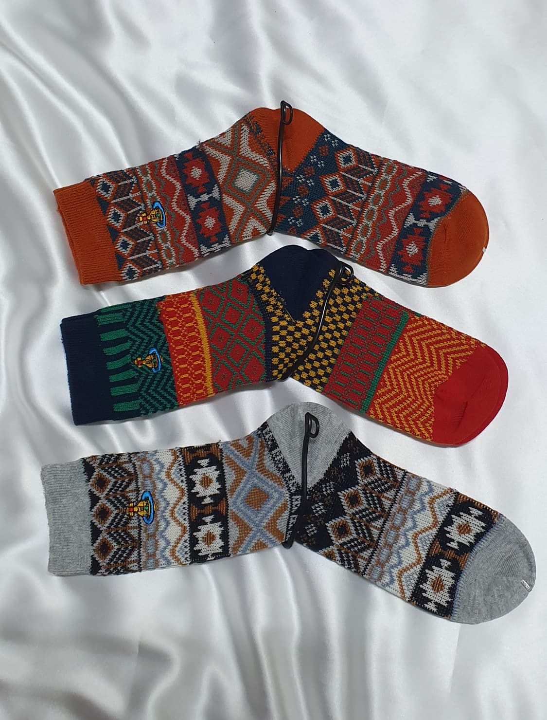 그린 그레이 브라운 레드 에스닉 민족풍 체크 도형 비비안웨스트우드  양말 상품이미지7