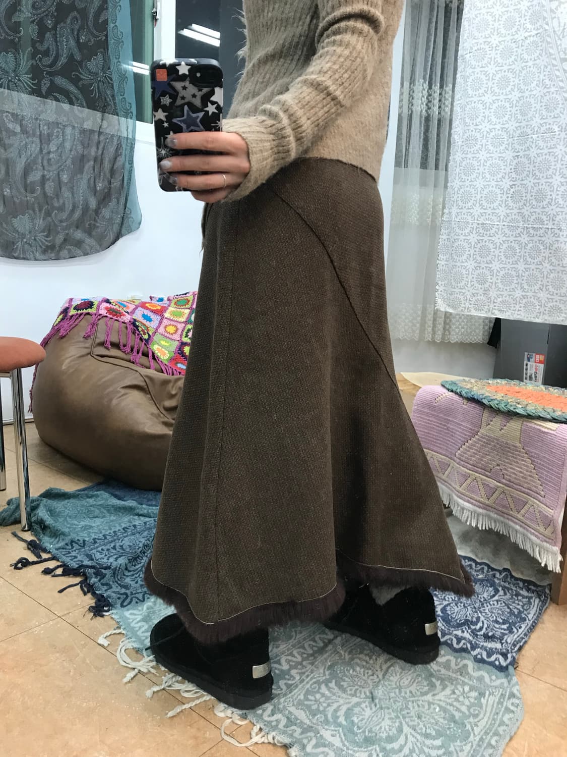 빈티지 여성 모직 퍼 언발 디테일 스커트  상품이미지2