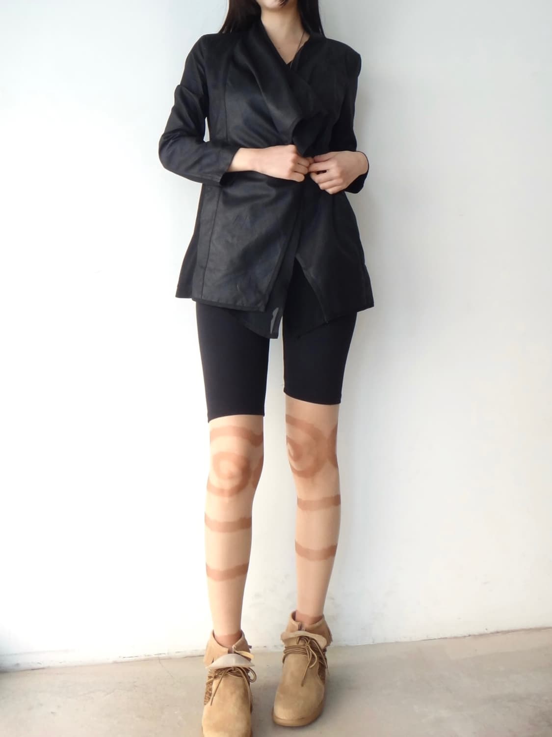 Ninja drape semi leather jacket / black 상품이미지5