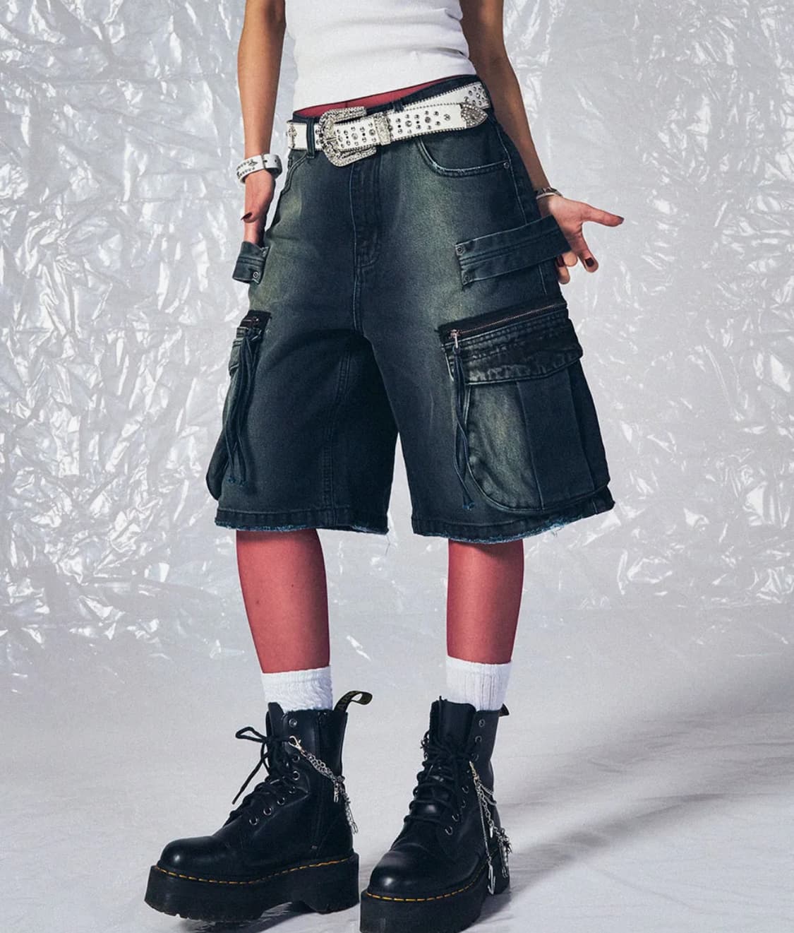 DENIM CARGO JORTS DARK GREEN 상품이미지1