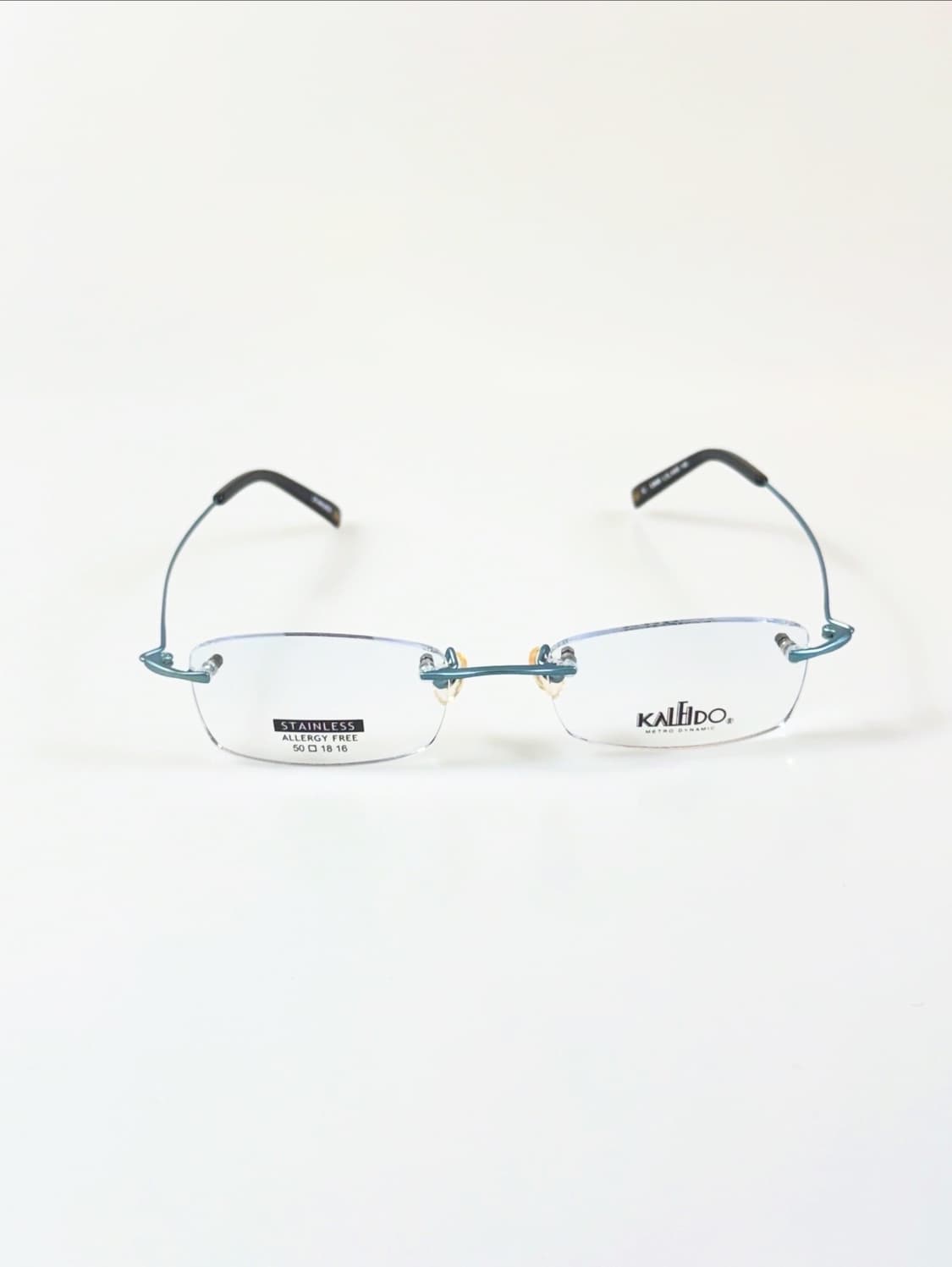 90s KALEIDO 블루 메탈 스퀘어 무테 빈티지 안경 상품이미지1
