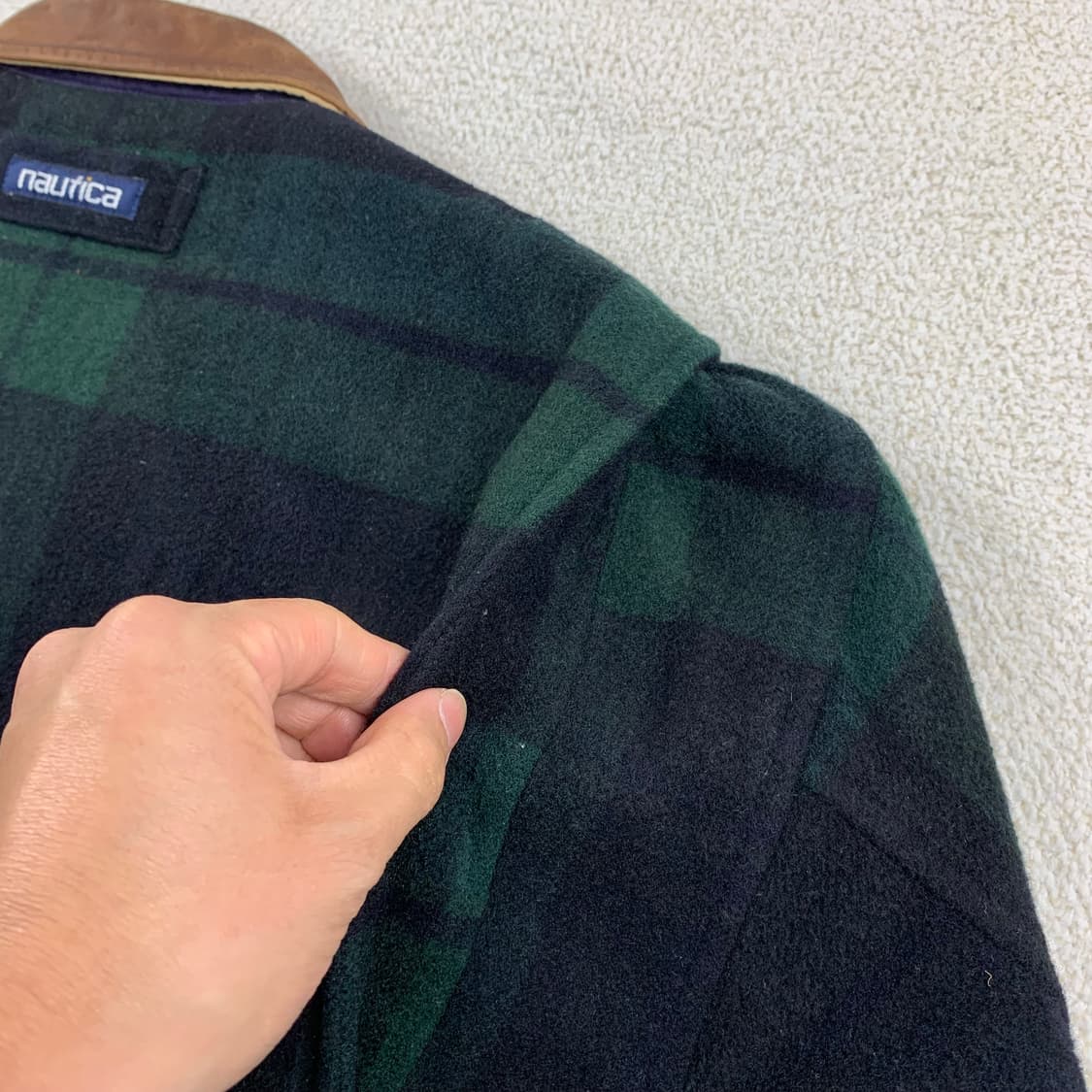 90‘s 노티카 레더카라 블랙워치 체크 울 블루종 자켓 상품이미지5