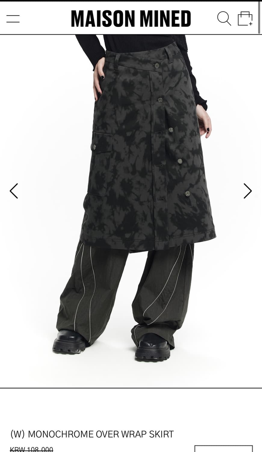 메종미네드 MAISON MINED] 랩 스커트 블랙 카모 패턴 상품이미지4