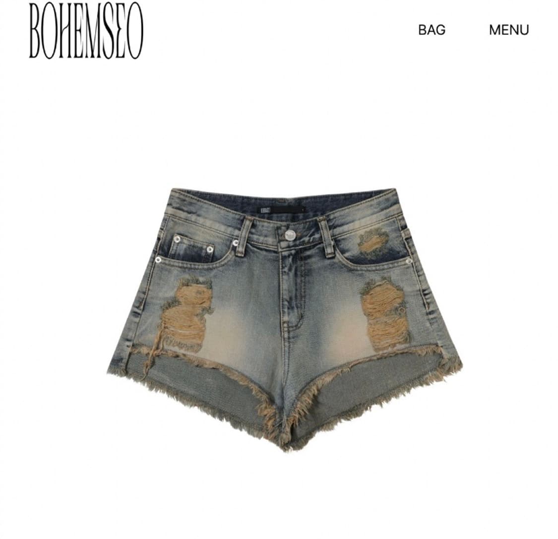 보헤미안서울 데미지 워싱 쇼츠 블루 상품이미지1