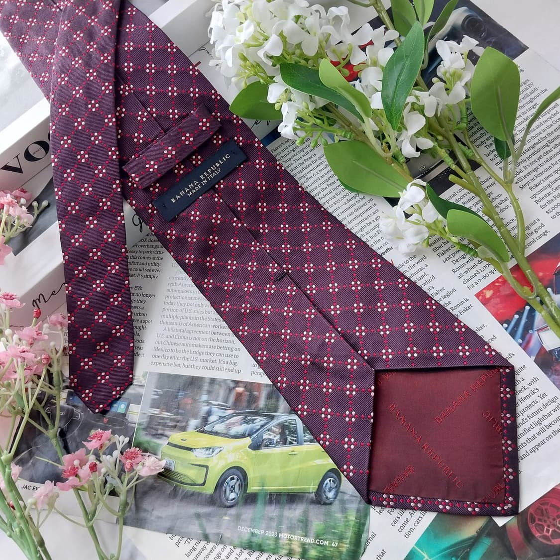 바나나리퍼블릭 실크 와인 패턴 넥타이 9.6cm 새제품 K2297
 상품이미지5