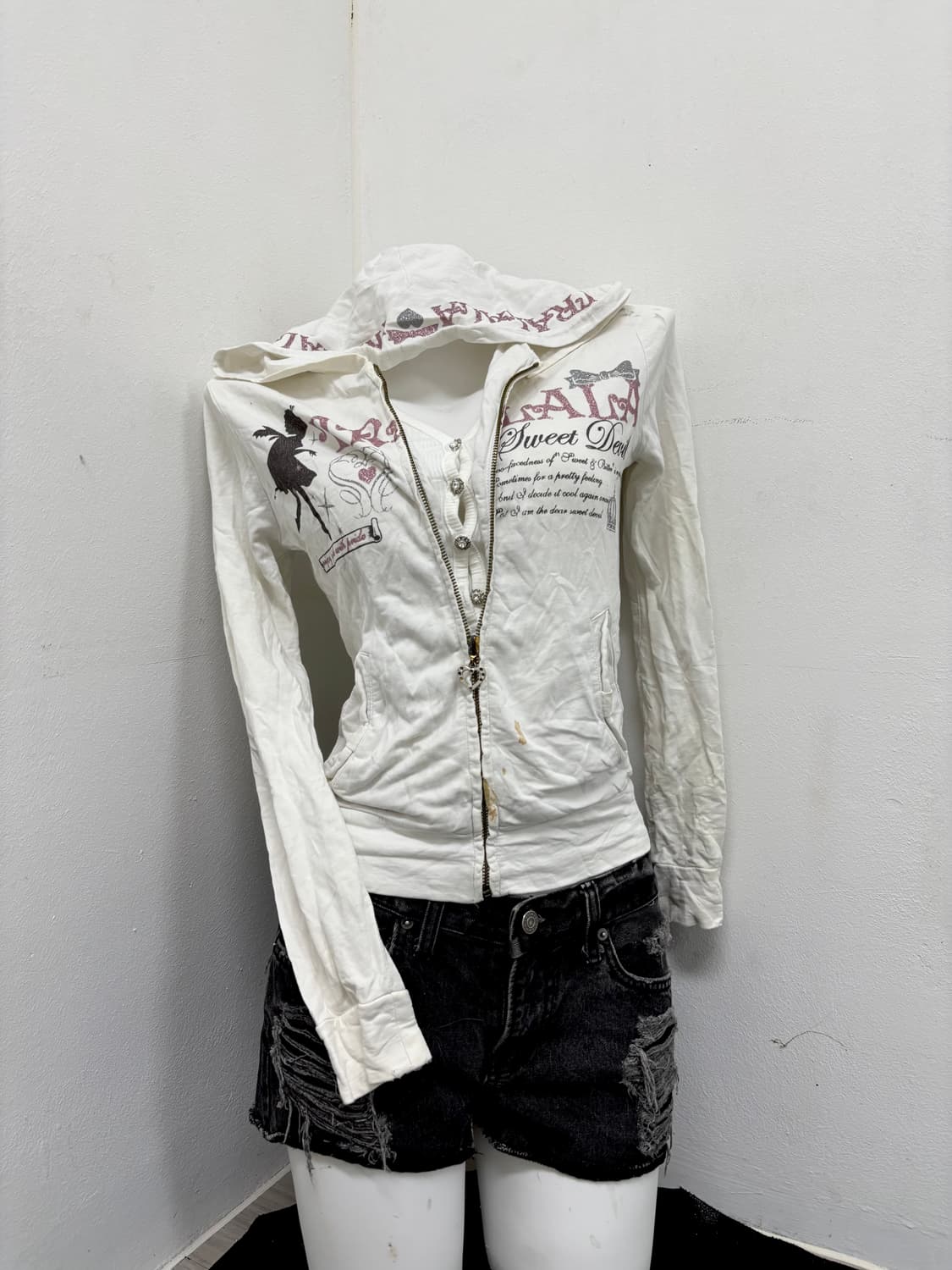 “Tralala” White Y2K Print Slim Fit Hoode 상품이미지8