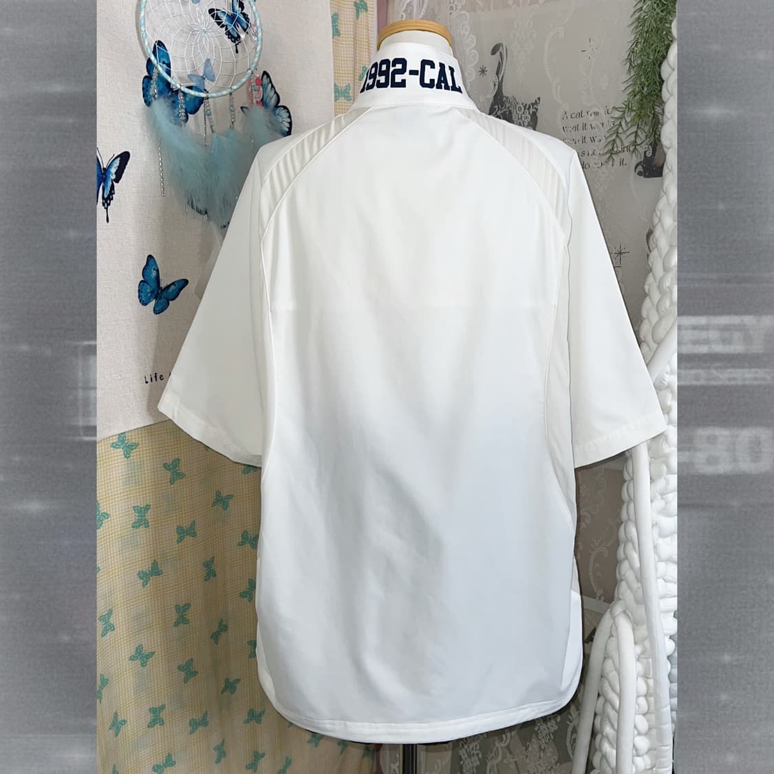 화이트 오버핏 반팔 바람막이 집업 자켓 상품이미지8