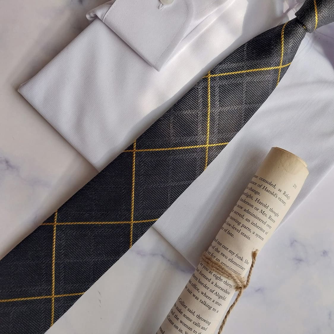 루이까또즈 실크 블랙 체크 넥타이 7.7cm A+등급 K2496 상품이미지6