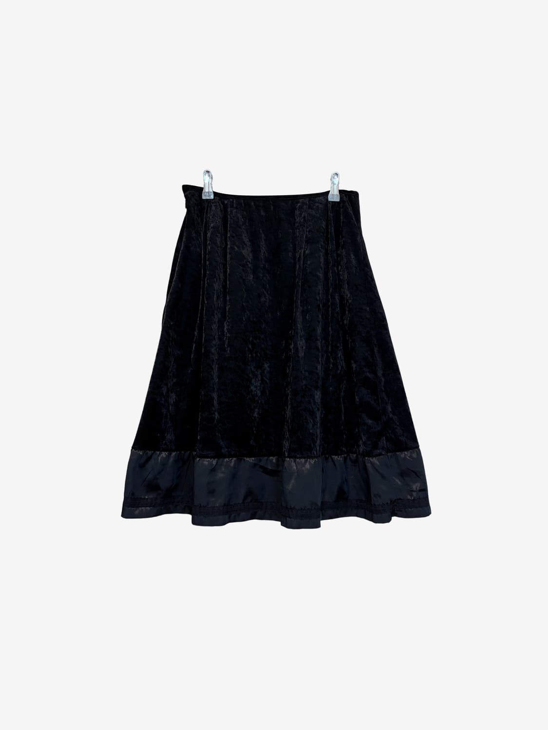 Velvet Lace Hem Midi Skirt - Black 상품이미지4
