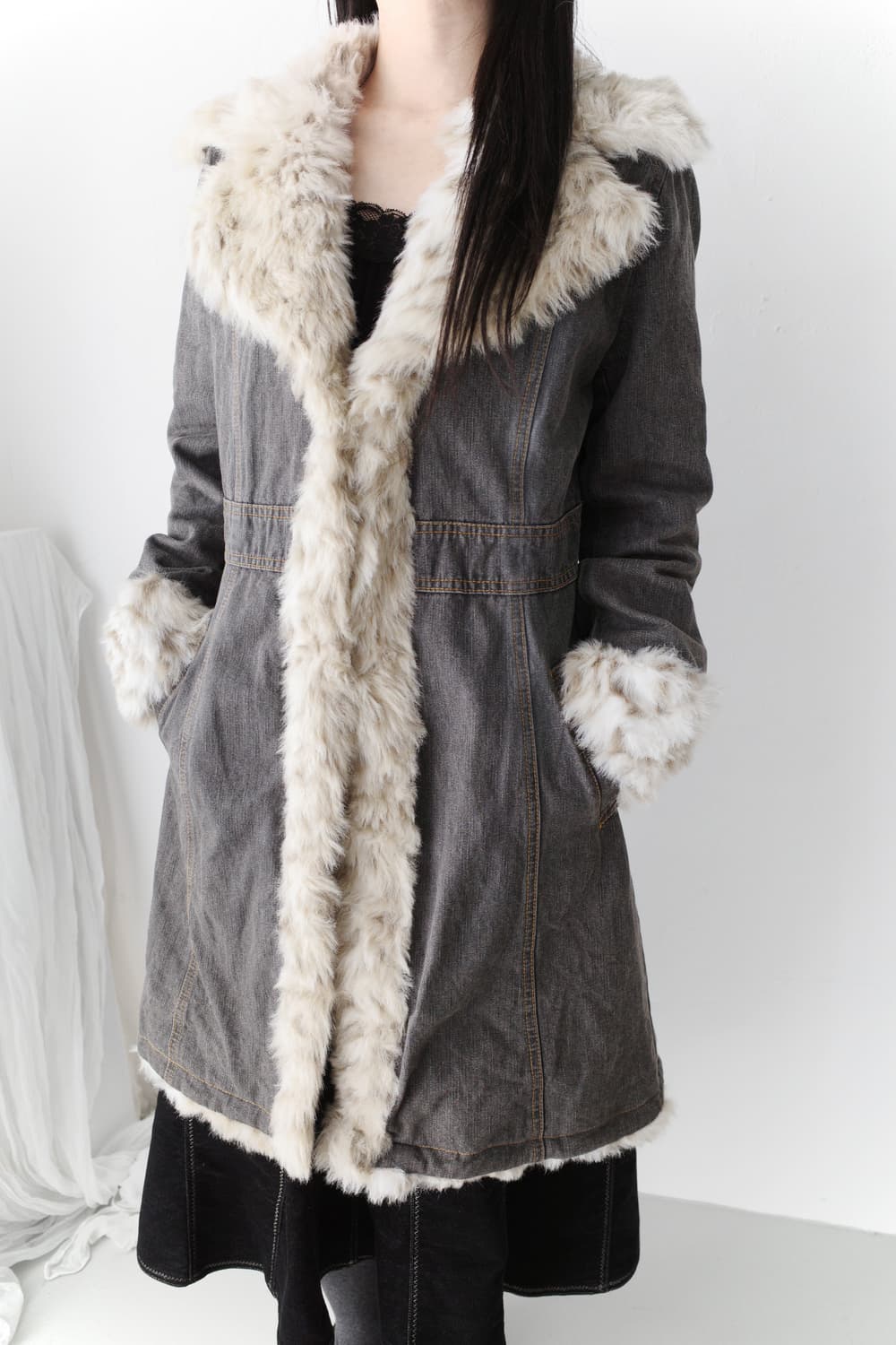 denim long fur jacket 상품이미지5