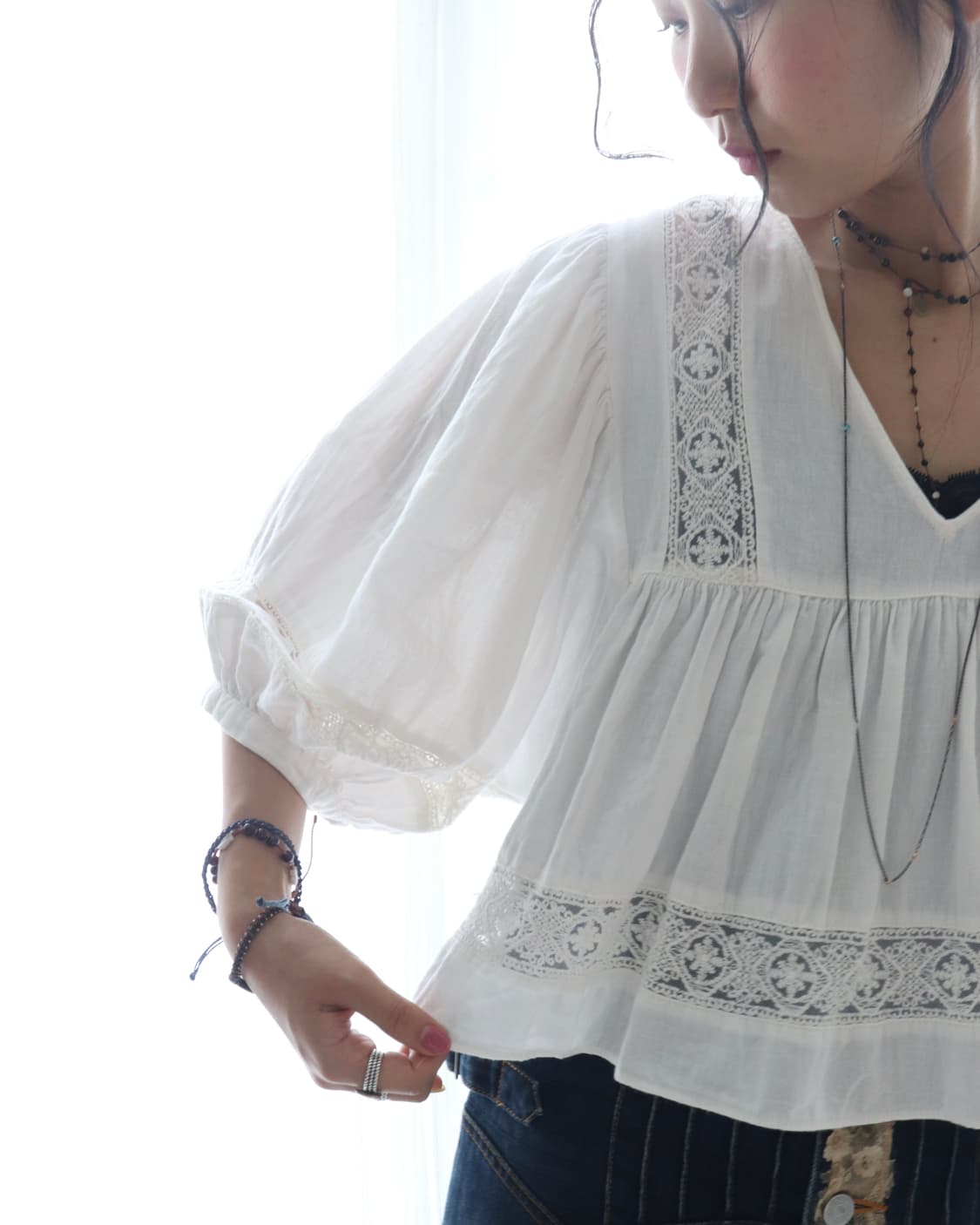 Vintage Lace Puff Cotton Blouse 상품이미지5