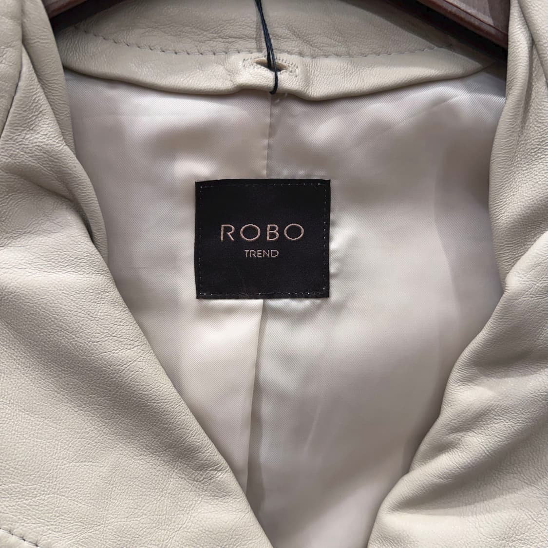 빈티지 슬림핏 레더 라이더 자켓 허리 스트랩 버클 지퍼 디테일 아이보리 상품이미지6